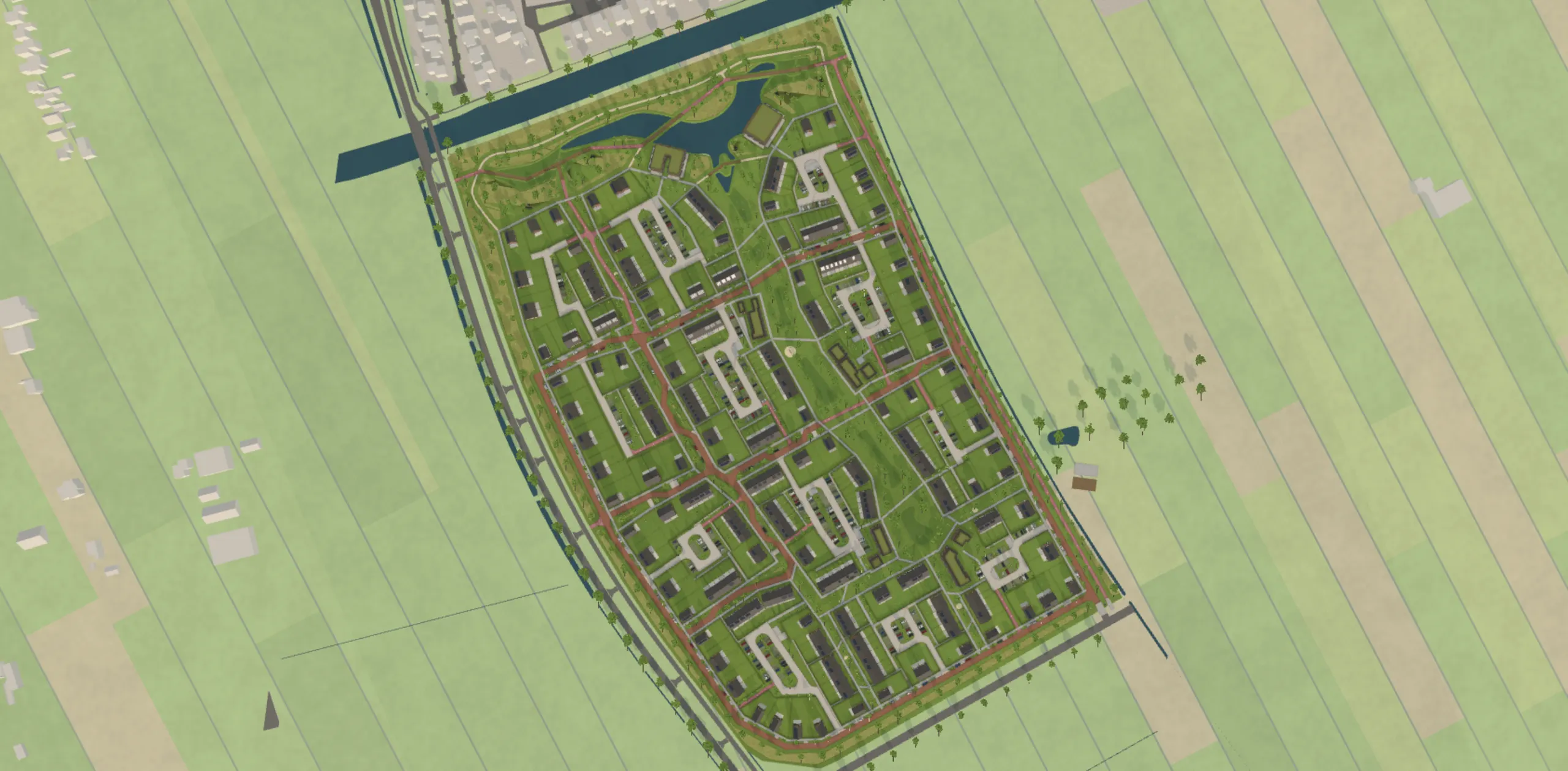 Vjenne Zuid in 3D set ovenfra: det fremtidige kvarter som plantegning